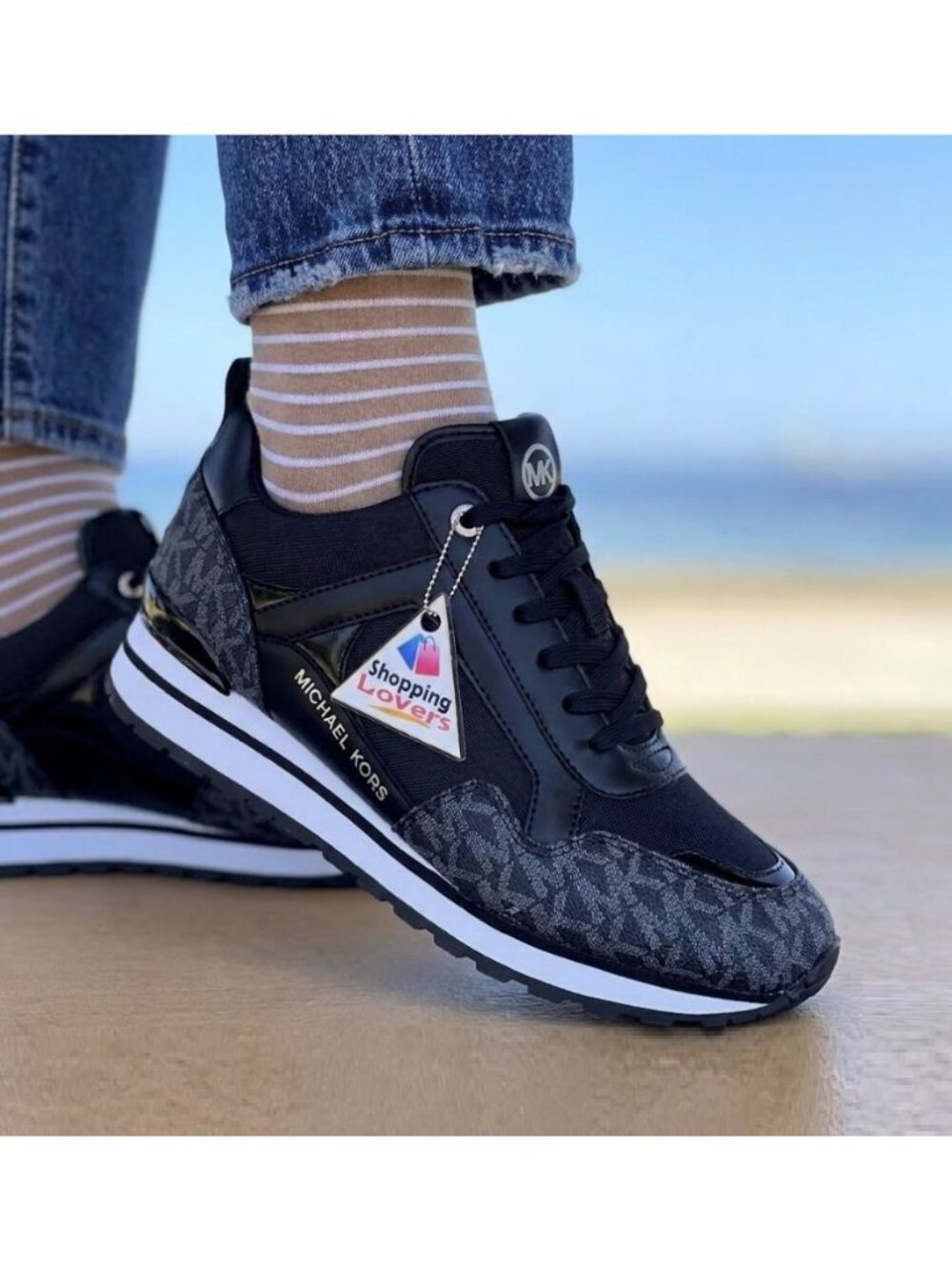 ❤️MICHAEL KORS WILMA Trainer Sneaker Sz 6 Women Shoes Black Monogram MK Logo New
